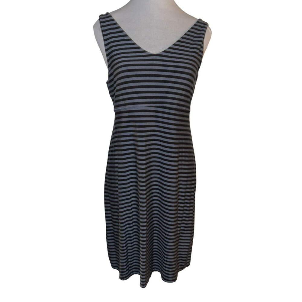 Athleta Santorini Black & Gray Striped Sleeveless Modal-Blend Tank Dress Size-M